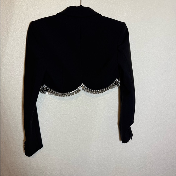 AREA drapped Black Cropped Blazer with Crystal Trim - Picture 10 of 12